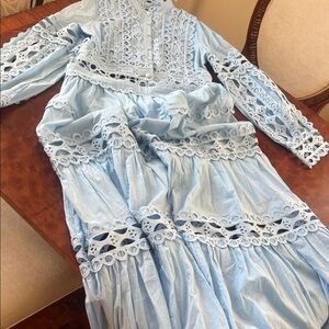 Light Blue Eyelet Lace Tiered Maxi Dress
